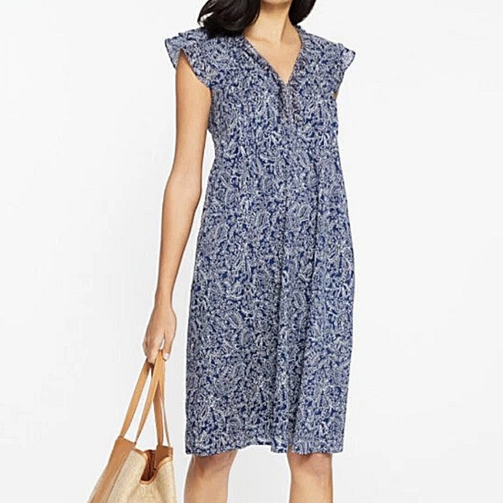 J. McLaughlin Ottilie Fringe Shift Dress Women's Sz XL Blue White